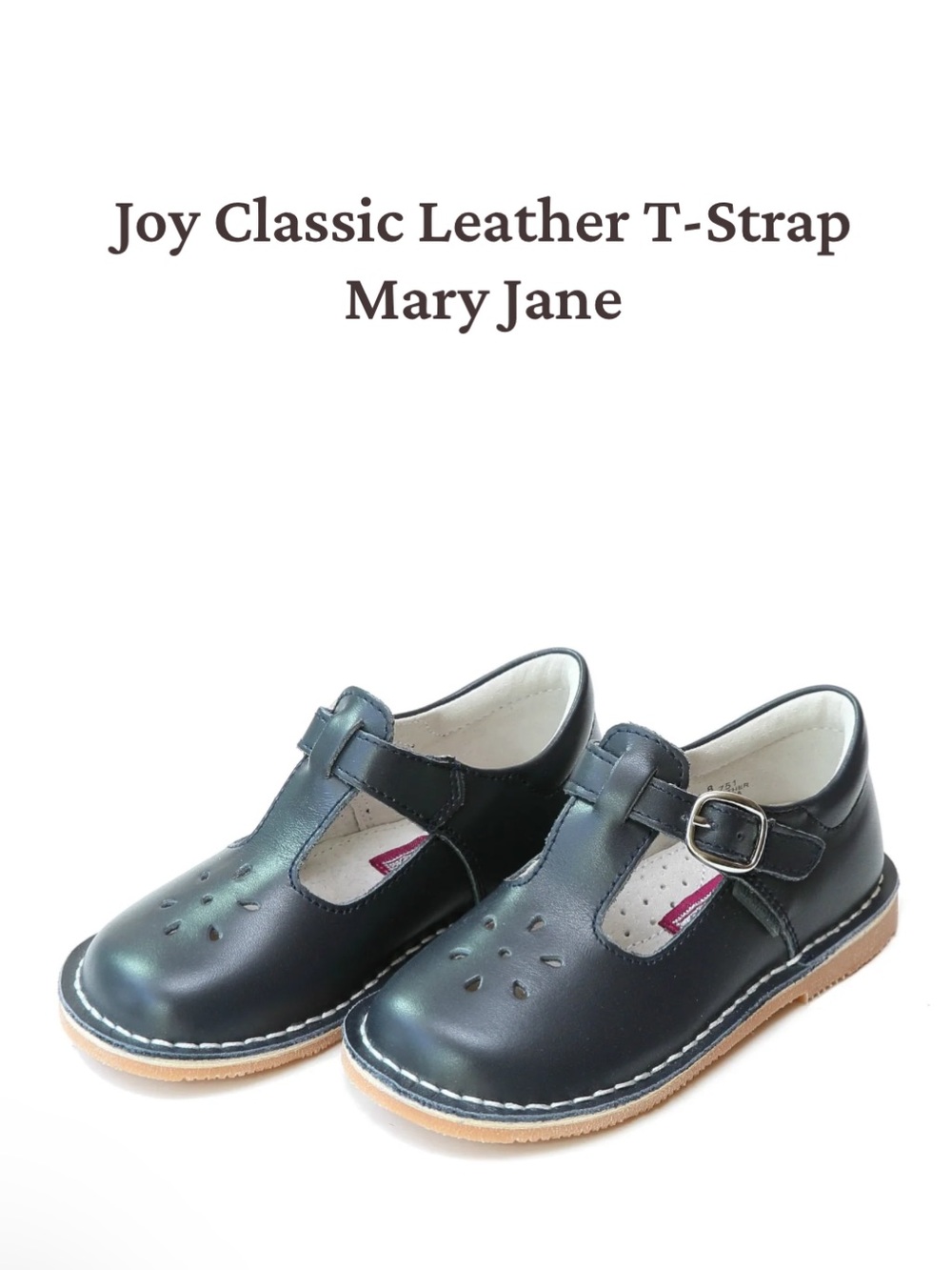 L’amour Girls Navy Leather Joy Classic Mary Jane Dress Shoes